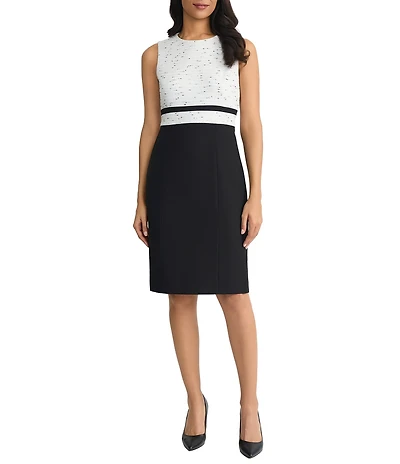 Kasper Petite Size Tweed Crew Neck Sleeveless Sheath Suit Dress