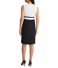 Kasper Petite Size Tweed Crew Neck Sleeveless Sheath Suit Dress