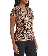 Kasper Petite Size V Neck Animal Print Cap Sleeve Top