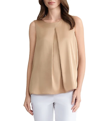 Kasper Petite Sleeveless Pleated Front Blouse