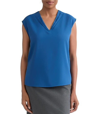 Kasper Petite Sleeveless Pleated Neck Blouse