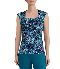 Kasper Petite Square Neck Dotted Jersey Top