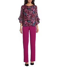 Kasper Petite Size Stretch Crepe Fly Front Slim Pant