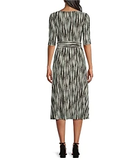 Kasper Petite Size Stretch Crew Neckline Short Sleeve Midi Dress