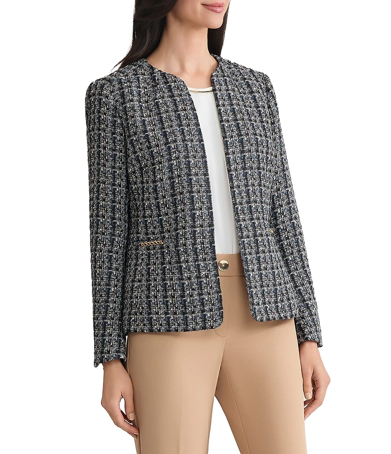 Kasper Petite Tweed Cardigan With Trim Detail