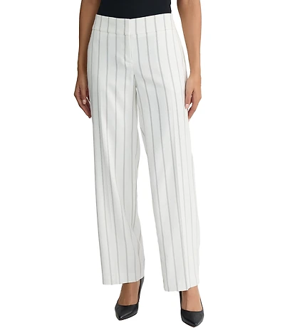 Kasper Pin Stripe Flat Front Full Length Wide Leg Coordinating Pants