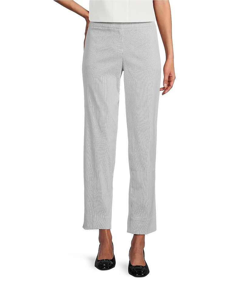 Kasper Pinstripe Elastic Back Straight Leg Pants