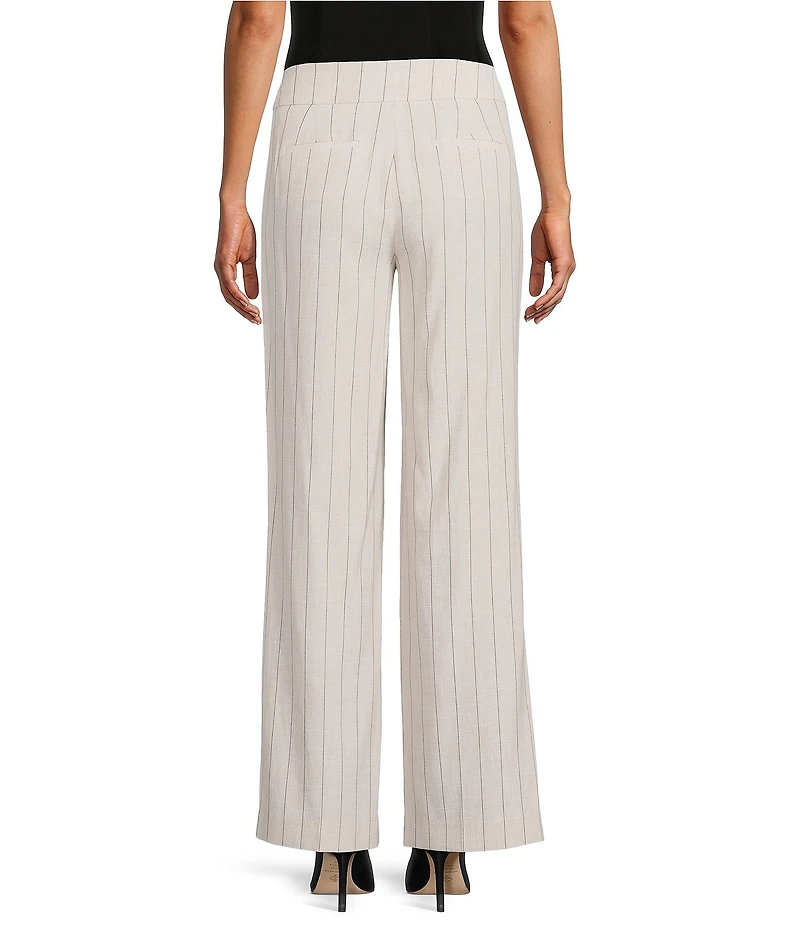 Kasper Pinstripe Fly Front Wide Leg Pants