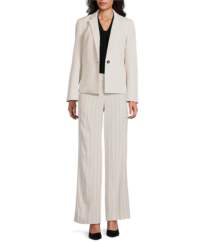 Kasper Pinstripe Fly Front Wide Leg Pants