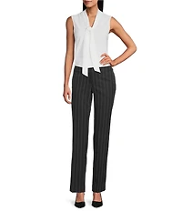 Kasper Pinstripe Mid Rise Straight Leg Pants