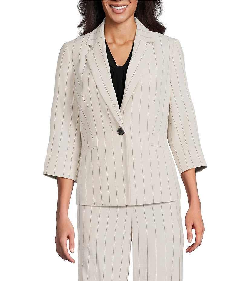 Kasper Pinstripe Notch Collar One-Button Jacket