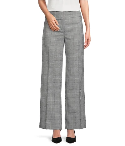 Kasper Plaid Flat Front Mid Rise Wide Leg Pants