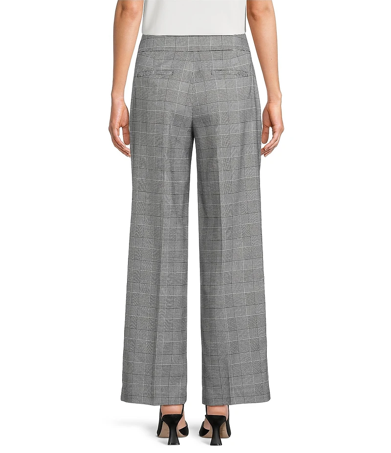 Kasper Plaid Flat Front Mid Rise Wide Leg Pants