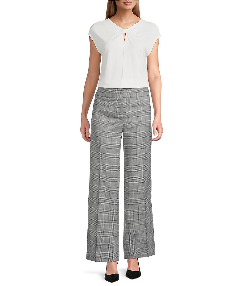Kasper Plaid Flat Front Mid Rise Wide Leg Pants