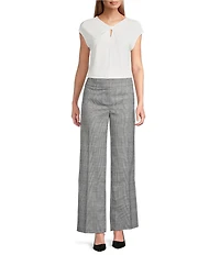 Kasper Plaid Flat Front Mid Rise Wide Leg Pants