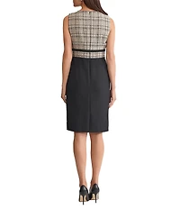 Kasper Plaid Stretch Crepe Crew Neckline Sleeveless Sheath Dress