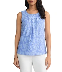 Kasper Pleated Crew Neck Floral Burnout Knit Blouse