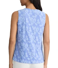 Kasper Pleated Crew Neck Floral Burnout Knit Blouse