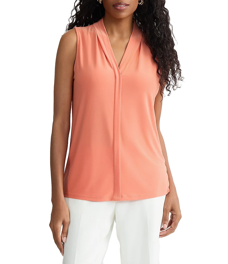 Kasper Pleated V Neck Sleeveless Blouse