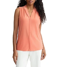 Kasper Pleated V Neck Sleeveless Blouse