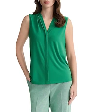 Kasper Pleated V Neck Sleeveless Blouse