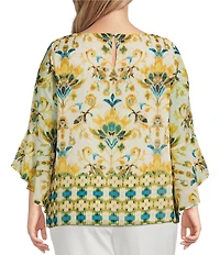Kasper Plus Ruffle Sleeve Printed Blouse