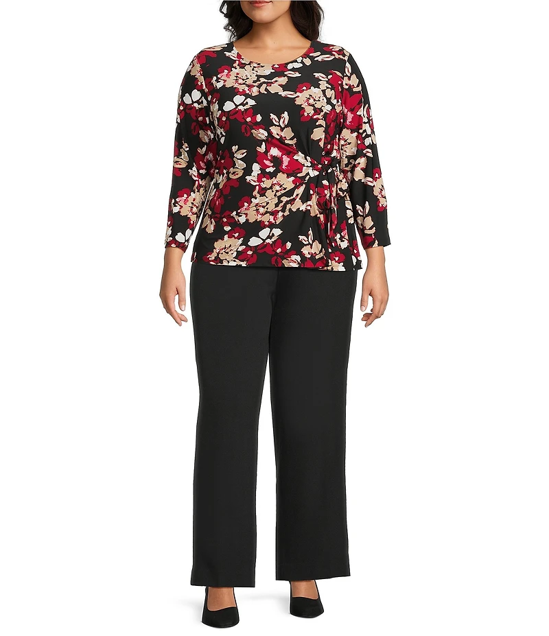 Kasper Plus 3/4 Sleeve Tie Front Blouse