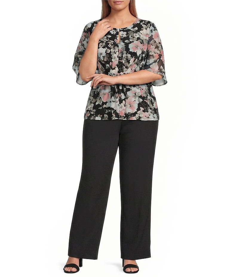 Kasper Plus Bell Sleeve Knot Front Tie Blouse