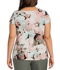 Kasper Plus Cap Sleeve Cowl Neck Printed Blouse