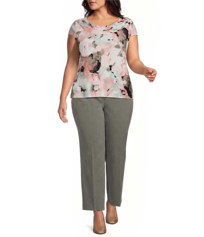 Kasper Plus Cap Sleeve Cowl Neck Printed Blouse