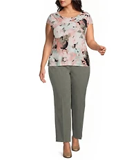 Kasper Plus Cap Sleeve Cowl Neck Printed Blouse