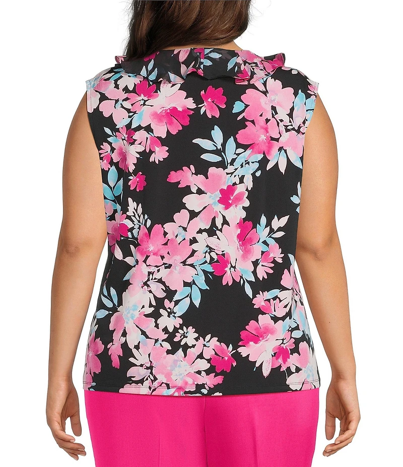 Kasper Plus Cap Sleeve Printed Jersey Knit Ruffle Blouse