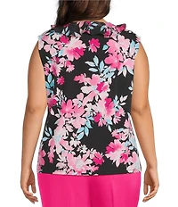 Kasper Plus Cap Sleeve Printed Jersey Knit Ruffle Blouse