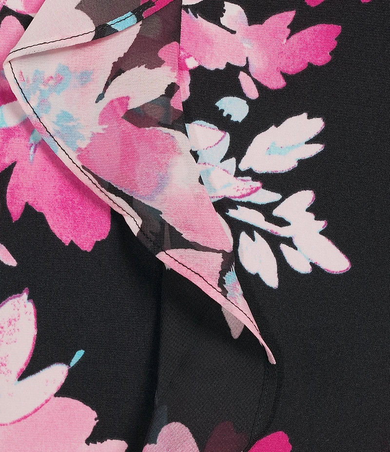 Kasper Plus Cap Sleeve Printed Jersey Knit Ruffle Blouse