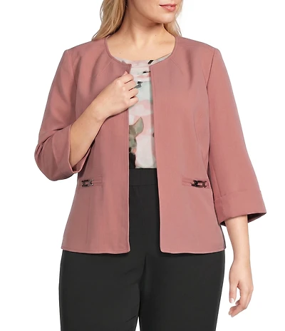 Kasper Plus Size Cardigan With Pocket Trim Detail