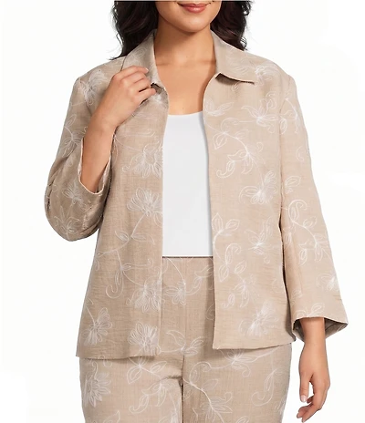 Kasper Plus Embroidered Jacket With Collar
