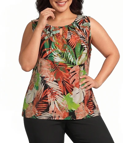 Kasper Plus Keyhole Neck Printed Jersey Hardwire Knit Tank