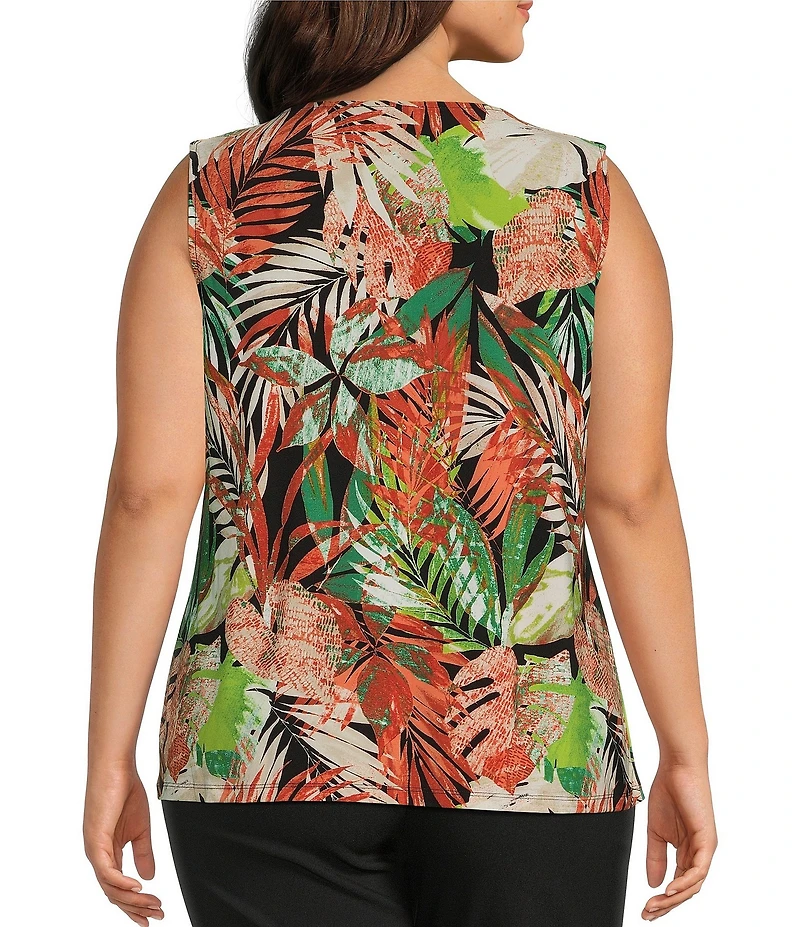 Kasper Plus Keyhole Neck Printed Jersey Hardwire Knit Tank