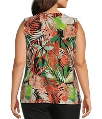 Kasper Plus Keyhole Neck Printed Jersey Hardwire Knit Tank