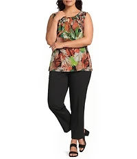 Kasper Plus Size Keyhole Neck Printed Jersey Hardwire Knit Tank