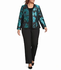Kasper Plus Long Sleeve Floral Jacquard Open Front Jacket