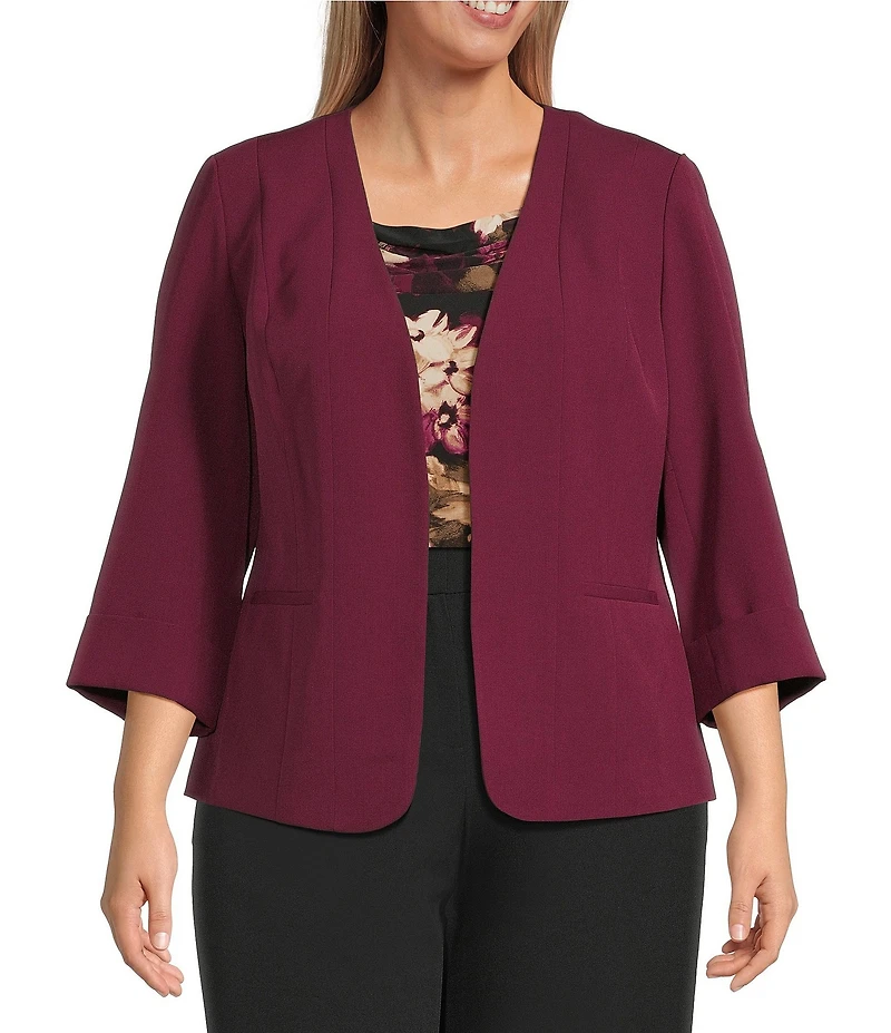 Kasper Plus Multi Seam Open Front Cuff Sleeve Jacket
