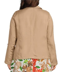 Kasper Plus Open Front Linen Jacket With Zipper Pockets