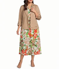 Kasper Plus Open Front Linen Jacket With Zipper Pockets