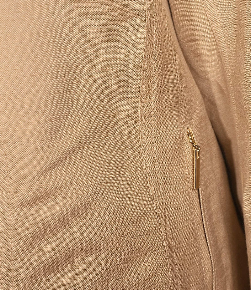 Kasper Plus Open Front Linen Jacket With Zipper Pockets