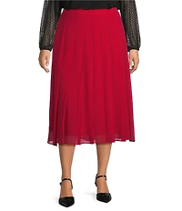 Kasper Plus Pleated Chiffon Midi Skirt