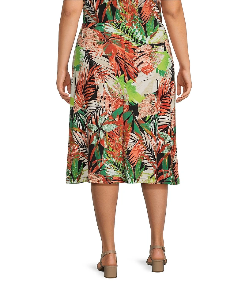 Kasper Plus Printed Jersey Knit Pull On Midi Skirt