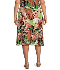 Kasper Plus Printed Jersey Knit Pull On Midi Skirt