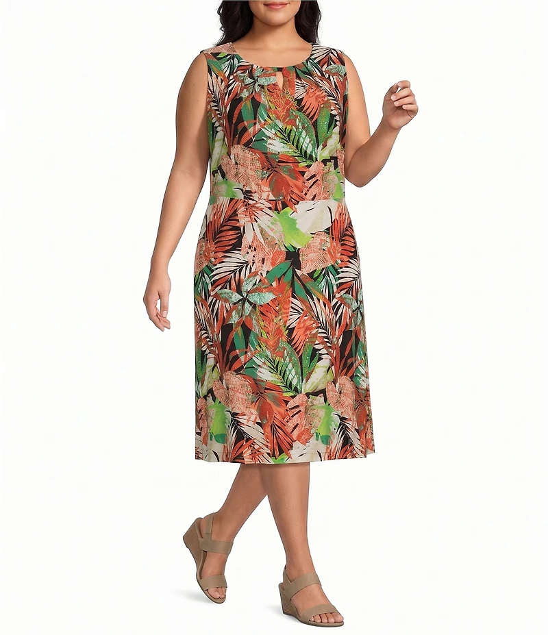 Kasper Plus Printed Jersey Knit Pull On Midi Skirt