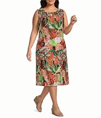 Kasper Plus Printed Jersey Knit Pull On Midi Skirt